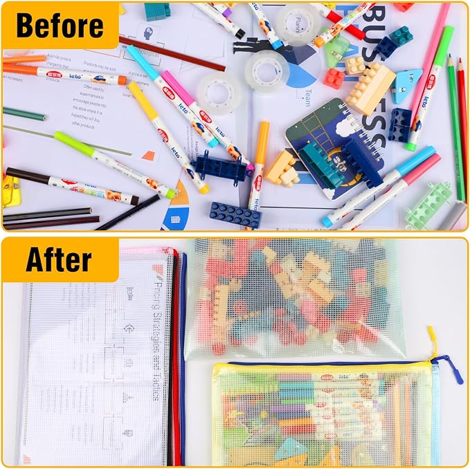 36pcs Large A4 Mesh Zipper Pouch File Bags YOPCDJ Reusable Zippered Pouches for Organizing Classroom, Board Game Storage, Puzzle Bags