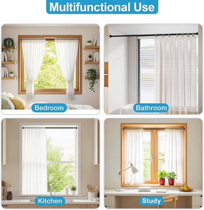 Tension Curtain Rod 31 to 63 Inch Spring Tension Rods for Windows Adjustable Curtain Rod No Drilling Expandable Pressure Curtain Rod Tension Rod for Closets,Bathroom,Kitchen,Doorway