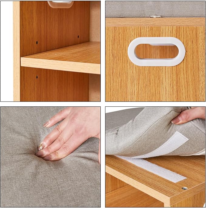 YMYNY Small Shoe Storage Bench with Cushion, Natural, HBD028N | 2 Tier Entryway Bench with Storage, Small Shoe Rack Bench with Adjustable Shelf for Entryway 11 x 15.3 x 16.5 Inches