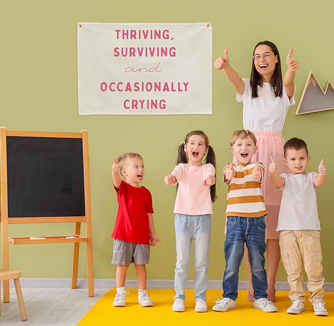 Classroom Wall Flag Decor-Teacher Gift-Inspirational Back to School Wall Banner Decor-Thriving Surviving-Hanging Rectangular Canvas Banner for Classroom Teacher Office Reading Corner