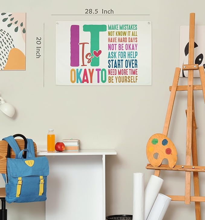 Classroom Wall Flag Decor-Teacher Gift-Inspirational Back to School Wall Banner Decor-It is okay to make-Hanging Rectangular Canvas Banner for Classroom Teacher Office Reading Corner-28.5x20 Inches