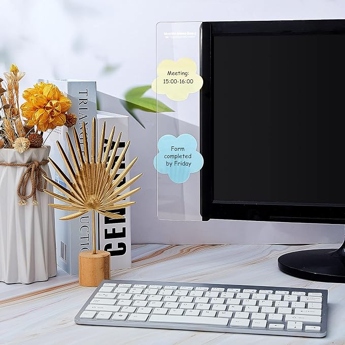 Zonon 8 Pieces Monitor Memo Board, Memo Boards for Computers Transparent Acrylic Monitor Side Panel Office Desk Accessories Desktop Computer Sticky Note Holder for Office Home Work Desk