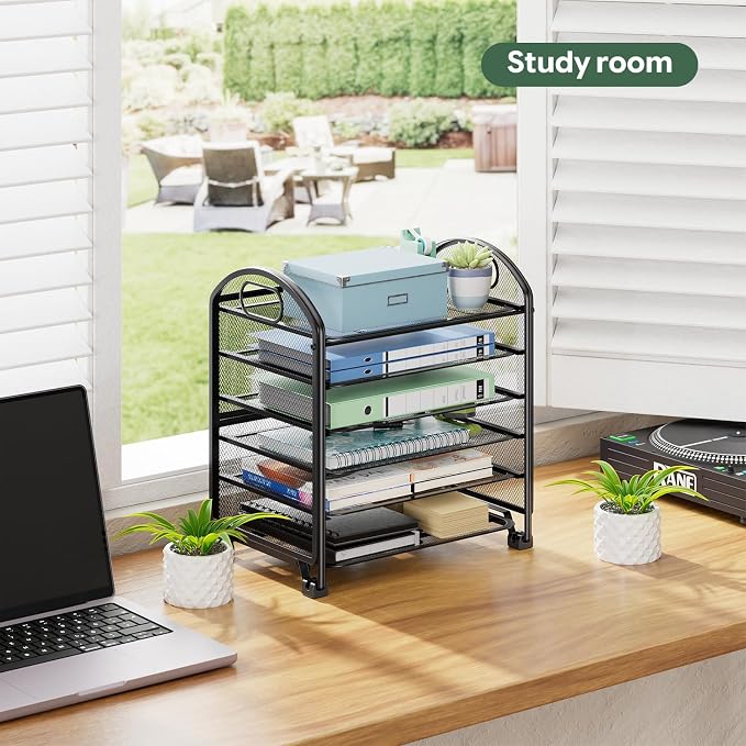 Simple Trending 6-Tier Letter Tray Organizer, Metal Mesh File Holder, Black | Fits Standard Letter-size Papers | Sturdy Metal Mesh | Non-Slip Feet | Easy-grip Handle | Black for Office Home School