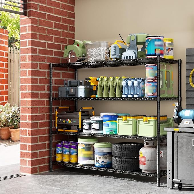 ROOMTEC 4-Tier Heavy Duty Garage Shelves, 60"L*24"W*72"H, Max Loads 3200LBS | Adjustable Storage Shelves, Wire Shelving, Industrial Metal Shelf Rack for Kitchen, Laundry, Pantry, Warehouse, Basement