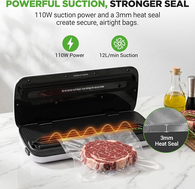 NutriChef Automatic Vacuum Air Sealing System for Food Preservation with Starter Kit, Compact Design, Lab Tested, Dry & Moist Food Modes with Led Indicator Lights, Black