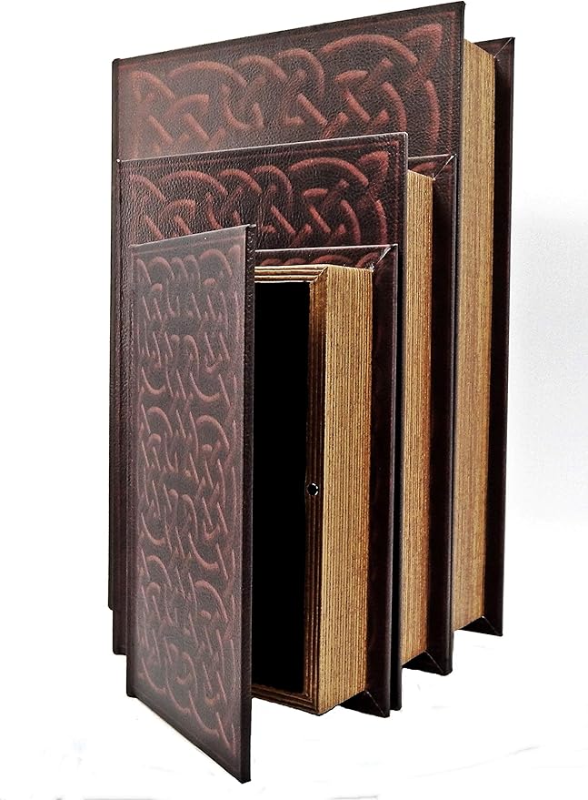 Bellaa 28175 Decorative Book Box Vintage Irish Celtic Knot Hidden Secret Storage Jewelry Keepsake Gift Set of 3