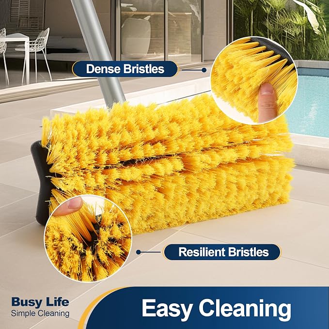 Yocada Deck Brush with 4-Section Extendable Handle Floor Scrub Brush Soft &Medium Bristles Non-Slip Grip for Outdoor Deck Patio Bathroom Garage Concrete Cleaning 54.3 Inch