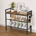 3 Tier Shoe Rack, Shoe Rack for Entryway with Hook, Shoe Organizer with Adjustable Mesh Shelves, Metal Shoe Storage, Closet, Bedroom Living Room Garage