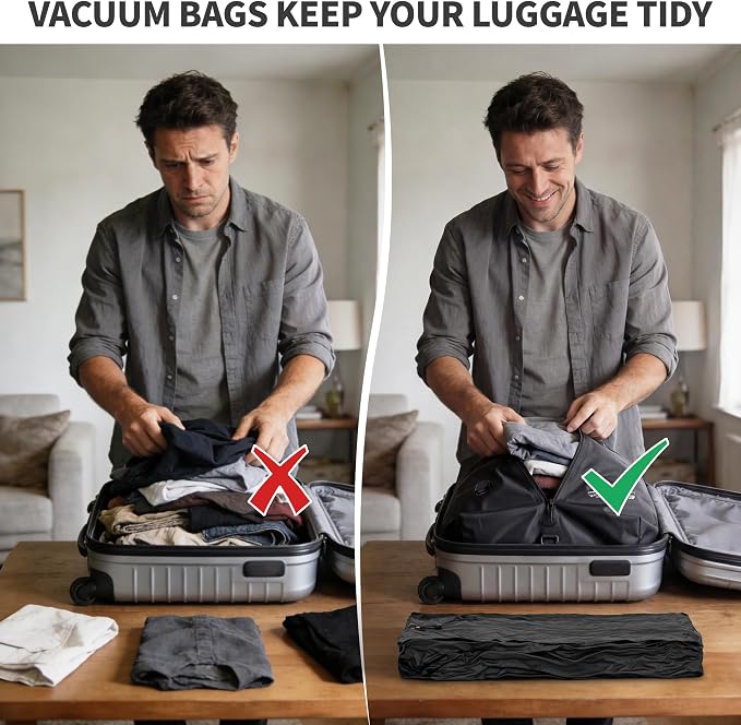 EULANT Travel Vacuum Bags,IPX8 Waterproof Vacuum Compression Bag | Vacuum Bags for Travel Carry-On Suitcase & Travel Backpack,Space Saver Bags Packing Organizers