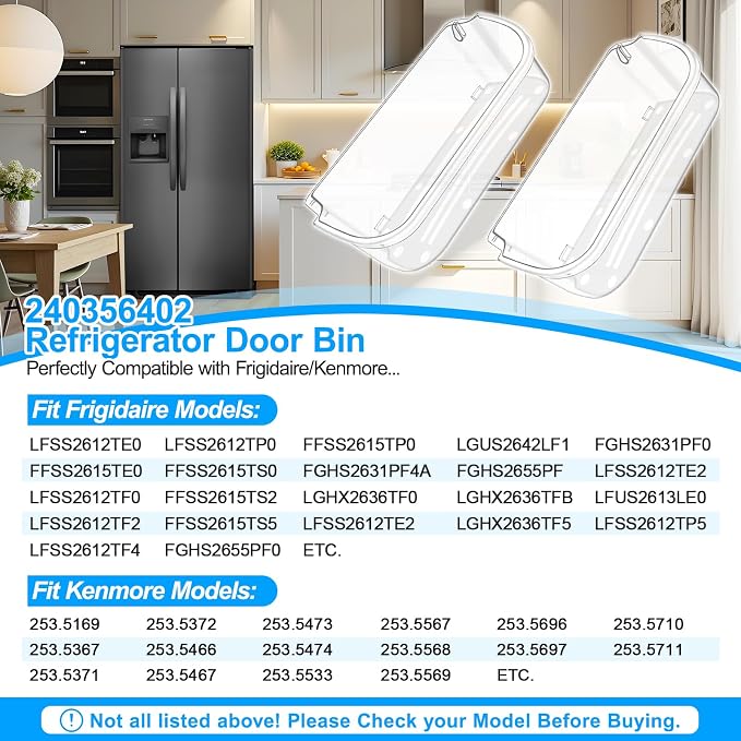 [2 PACK] UPGRADED 240356402 Refrigerator Door Bin Compatible with Frigidaire Door Shelf Replacement Refrigerator Door Shelves FFSS2615TS0 LFSS2612TF0 FGHS2631PF4A LFSS2612TE0 FFSS2615TS5 Door Bin