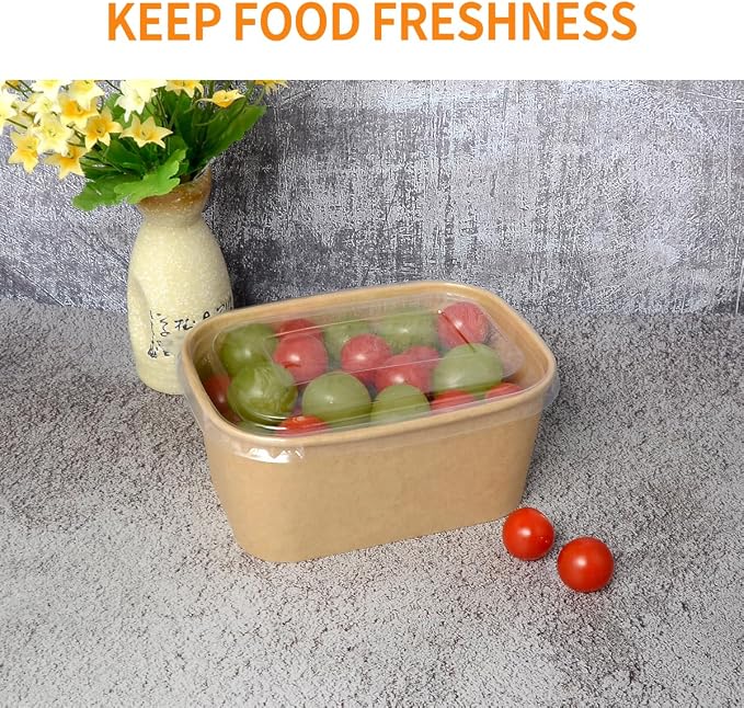 Celel 35 oz Paper Food Containers with Lids 50 Pack Meal Prep Containers | Disposable To Go Food Containers, Soak Proof, Microwavable and Freezer Friendly for Hot/Cold Use, 50 Bowls 50 Lids