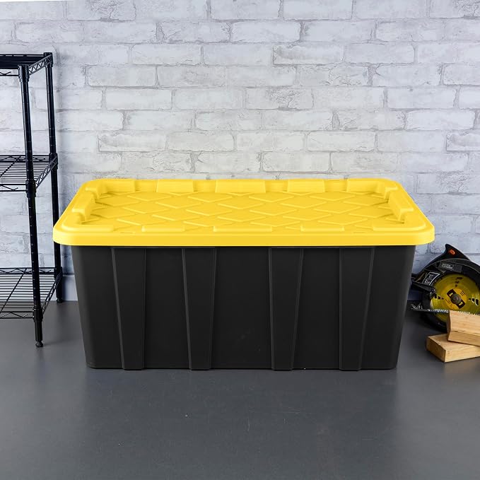 Sterilite 12-Pack Industrial Tote, Plastic Storage Container Bins with Lids, 38 Gallon - Heavy-Duty Organizing Containers for Closet, Bathroom, and Office