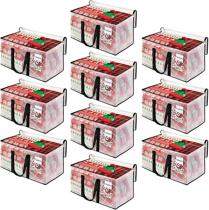 BlissTotes Moving Bags, 10-Pack Storage Bags, Moving Boxes Heavy Duty Extra Large, Moving Totes, Clear moving Bag, Reinforced Handles & Tag Pocket (93L)