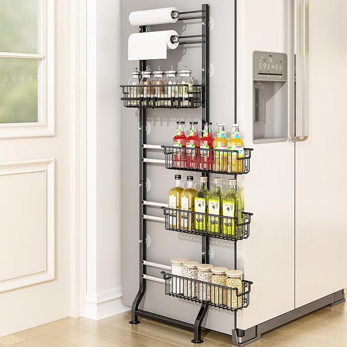 BUKFEN 6-Tier Slim Corner Shelf, Spice Rack Next to Fridge Slim, Narrow Storage Cabinet Organizer for Kitchen, Bathroom, Laundry Room