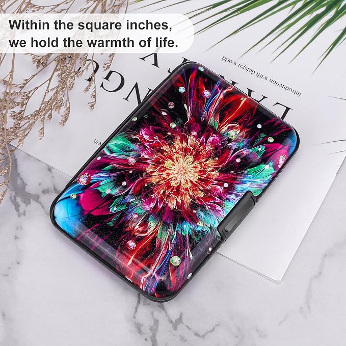 ELFISH Mini RFID Aluminum Wallet Credit Cards Holder Business Card Case Metal ID Case for Men Women (Gorgeous flower)