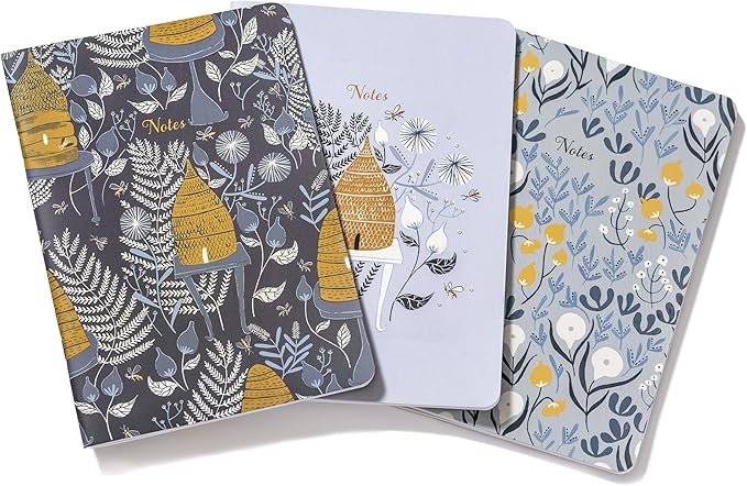 High Note Textured Garden Bee Composition Notebook Journal, 3 Pack, 5.75" x 8.25", 64 Wide Ruled Pages, Small Notebooks for School, Journaling, Writing, Planner, by Rae Ritchie