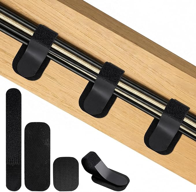 Cable Management Under Desk,Detachable Cable Management,Adjustable Hook and Loop Cable Ties,Reusable Cable Management Under Desk,Cable Clips Under Desk,20Pack(Black)