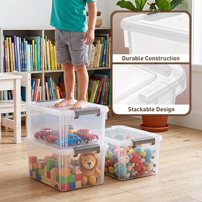 Citylife 17 QT Plastic Storage Bins with Latching Lids Stackable Storage Containers for Organizing Large Clear Storage Box for Garage, Closet, Classroom, Kitchen, 2 Packs