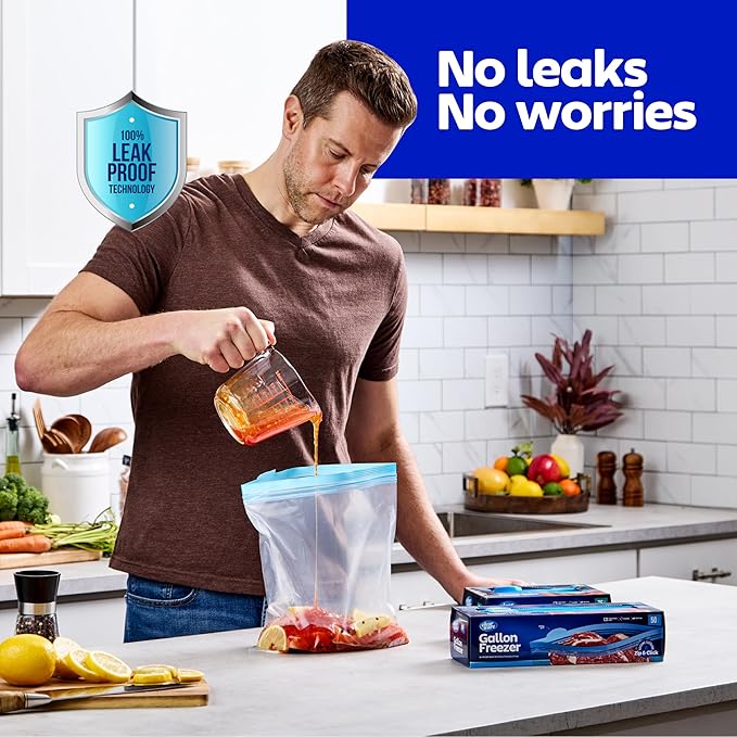 Double Zipper Storage Bags, Gallon Size - 200 Count, (4 packs of 50), Reusable Thick Food Plastic Storage Bags - Microwave-Safe, BPA Free - Resealable Containers for Lunch, Snacks, Meals