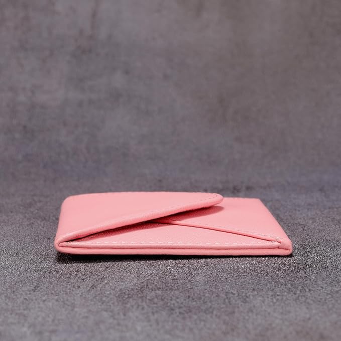 HISCOW Envelope Business Card Case with Magnet Closure - Italian Calfskin (Pink)
