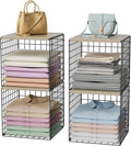 Hencawima 4-Tier Stackable Closet Organizers and Storage, Dual-Layer Reinforced Clothing Cube Shelves with Wood Tops, Sturdy Clothes Storage Bins & Shelf Basket for Wardrobe, Closet Organizer System