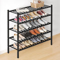 Smiry Bamboo Shoe Rack for Closet, 5 Tier Long Wooden Shoe Organizer, Stackable Wood Shoe Storage Shelf for Entryway, 14 Vertical Slats, 2+3 Stack Heavy-Duty Legs, 33.86"x11.02"x31.3", Black