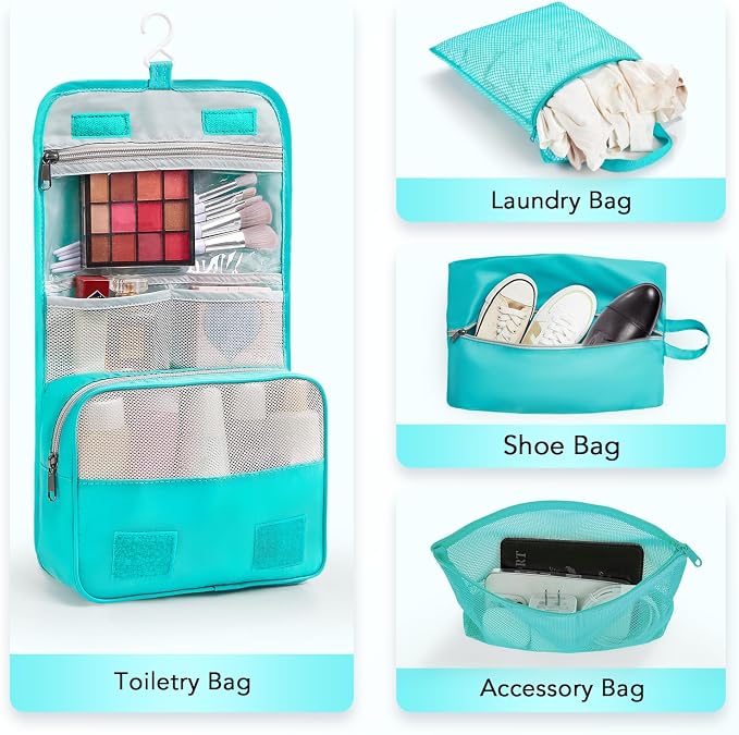 OlarHike 10 Set Compression Packing Cubes for Travel Essentials,Compressible Expandable Space Saver Bags for Organizing Clothes,Luggage Suitcase Garment Bags with Over 1000 pcs Mesh Holes(Blue Green)