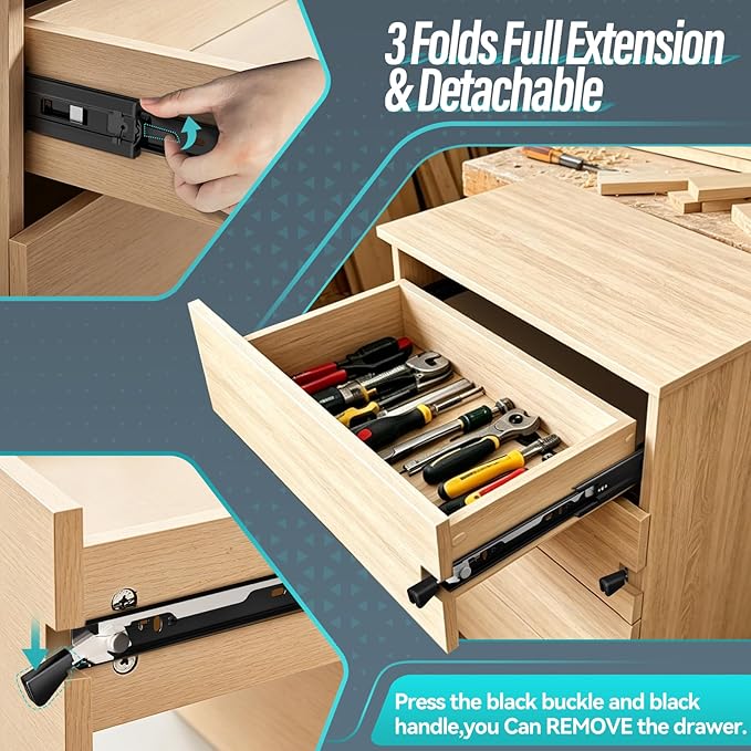 1 Pair Locking Full Extension Ball Bearing Drawer Slides 12 14 16 18 20 22 24 Inch 100 LB Load Capacity Side Mount File Cabinet Rails Dresser Runner Trash Can Kitchen (12 inch, Black)