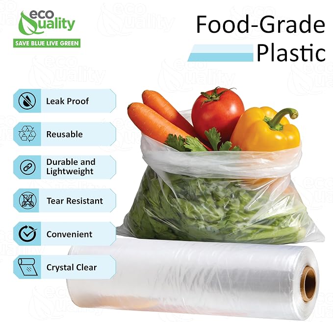 EcoQuality 18" x 24" Plastic Produce Bags on a Roll - 250 Bags/Roll - Clear Plastic Bags for Vegetables, Fruits, Bread, Pet Waste, Grocery Bags (2)