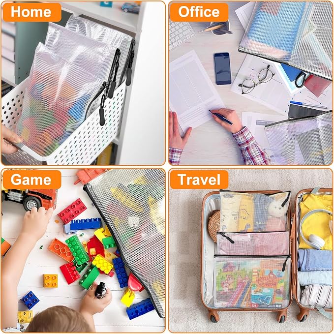 20pcs Mesh Zipper Pouch Bags A4 Mesh Bags for Classroom Organization, Waterproof Document Zipper Pouches for Cosmetics, Travel Storage File Bags for Office Supplie (Black-A3-20PCS)