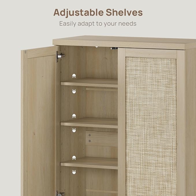 SICOTAS 96.8" Wide Tall Rattan Shoe Storage Cabinet for Entryway with Doors | Rattan Shoe Cabinets with Doors, Space Saving Free Standing Tall Shoe Cabinet Storage Organizer for Entryways, Hallway, Home