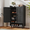 Farmhouse Shoe Cabinet with Doors, 6-Tier Wooden Shoe Organizer with Adjustable Shelves, Entryway Storage Cabinet, Rustic Shoe Storage for Entryway or Living Room (Black)