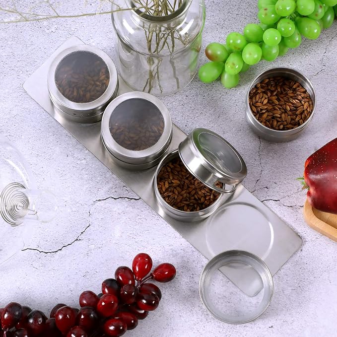Chengu 3 Pieces Magnetic Spice Rack Stainless Steel Wall Plate Base Wall Mounted Base Under Cabinet Spice Rack for Home Magnetic Spices Jars Container Metal Panels Sticks Kitchen Supplies Camper Stove