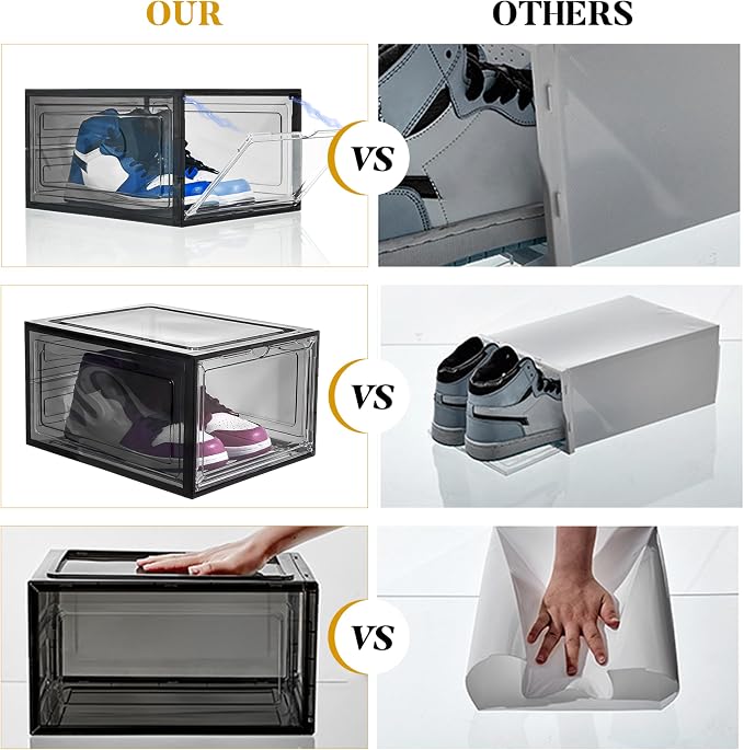 Attelite Upgrade 12pack Shoe Box Storage Containers,Thicken Sturdy Clear Stackable Plastic Shoe Organizer Box with Magnetic Door, X-Large Drop Front Shoe Box