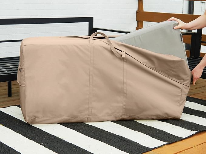Covermates Ultima Cushion Storage Bag – 600D Ripstop Polyester, Waterproof Zipper, Heavy Duty Patio Cushion Storage with Handles & Vent, 75W x 18D x 26H, Ripstop Tan