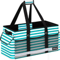 Extra Large Utility Tote Bag with Reflective Strip, Standing Reusable Grocery Bags with Hard Bottom, Collapsible Utility Tote with Handles for Shopping, Beach, Picnics, Car, Striped Green