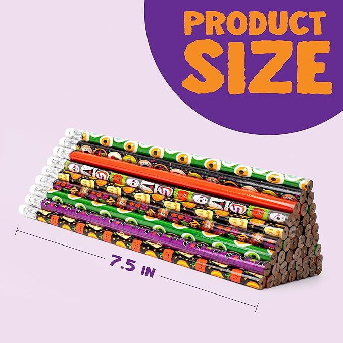 JOYIN 48PCS Halloween Pencils Bulk with Eraser, Colorful Fall Pencil Assortment, 12 Design Halloween Themed Stationery Set for Kid Girl Boy Trick or Treating Party Favor Supplies, Classroom Gift Prize