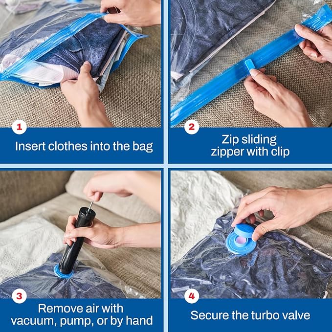 Spacesaver Jumbo Vacuum Storage Bags for Blankets & Clothes – Jumbo Vacuum Sealed Compression Bags with Hand Pump – Space Saver Storage Bags for Bedding, Moving, Travel & Organization (8 Pack)
