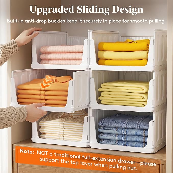 Lifewit 6 Pack Stackable Closet Organizers for Shelf, Plastic Clothes Storage Basket Bins for Wardrobe, Multifunctional Stacking Sweater Containers for Shelves, RV, Pantry, Kitchen, Dorm, 12.6" Wide