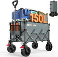 Blomoba Collapsible Wagon Cart, 150L Heavy Duty Foldable Beach Wagon with Wider Wheels & Auto-Rebound Handle, Utility Grocery Shopping Cart for Garden, Shopping, Camping, Sports, Gray