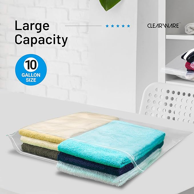 15 Count - Large Storage Bags With Zipper Top, 10 Gallon Size 24" x 24", Extra Large Plastic, For Clothes, Travel, Moving, BPA-Free, Heavy Duty 3-Mil Thick