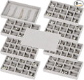 Set of 8 Stackable Jewelry Organizer Trays with 1 Lid for Drawer & Dresser Organizer, Adjustable Velvet Jewelry Box Tray Earring Organizer Necklace Storage Ring Bracelet Display Case (Gray)
