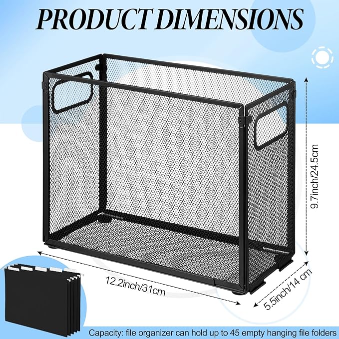 2 Pack Hanging File Holder, 10 Hanging Folders, Metal Mesh, Letter Size Folder Storage, Desktop Storage Cabinets, Office School Document(Black,Small)