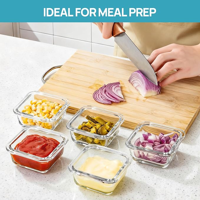 Vtopmart 5Pack 5oz Small Glass Storage Containers with Lids, Glass Meal Prep Food and Sauce Container Sets with Snap Airtight Lid for Microwave, Oven, Freezer and Dishwasher, Grey