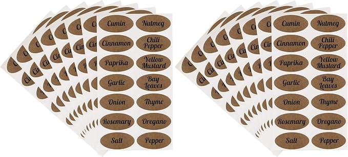 ChromaLabel 1 x 2 Inch Oval Kraft Labels, Imprinted, 112 Stickers per Pack, Assorted Spices (Pack of 2)