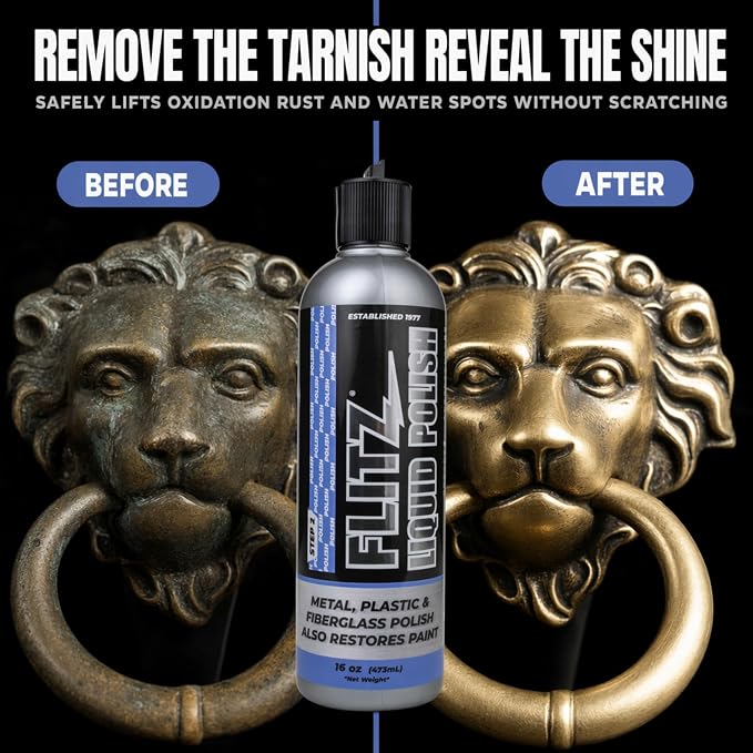 Flitz Multi Purpose Metal Polish Liquid - 16oz Bottle of USA-Made Tarnish Remover - For Aluminum, Chrome, Brass, Nickel, Silver - Non-Abrasive Metal Cleaner and Polish, Restorer (6 Pack)