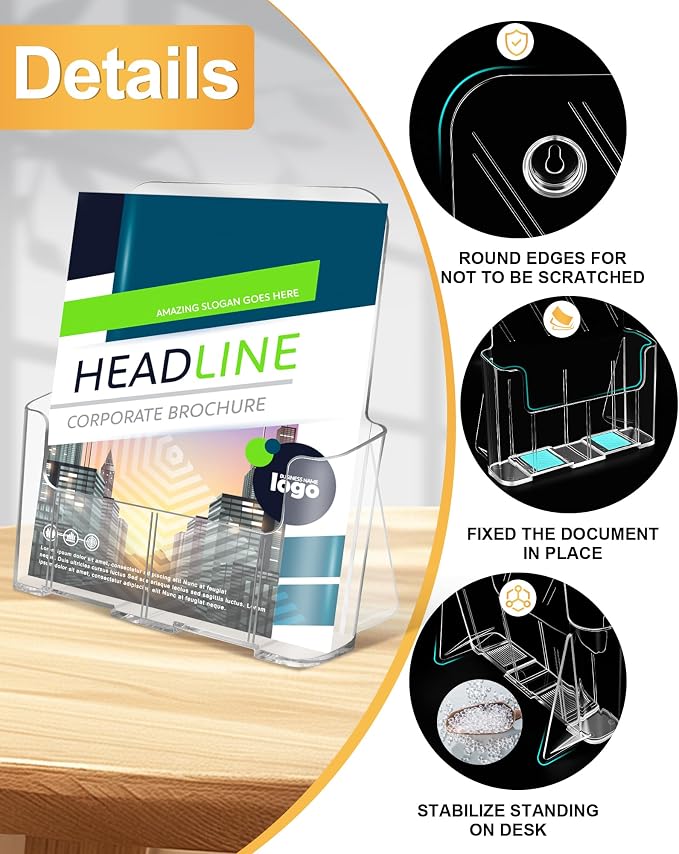 Acrylic Brochure Holder 8.5 x 11, 6 Pack Clear Brochure and Business Rack Card Holder Stand, Wall Mount Flyer Holder for Store Office Magazine Pamphlet Literature Document Menu Journals