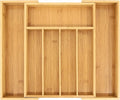 VaeFae Bamboo Drawer Organizer, Expandable Silverware Drawer Organizer, Cutlery Tray with Dividers for Kitchen Utensils, Medium
