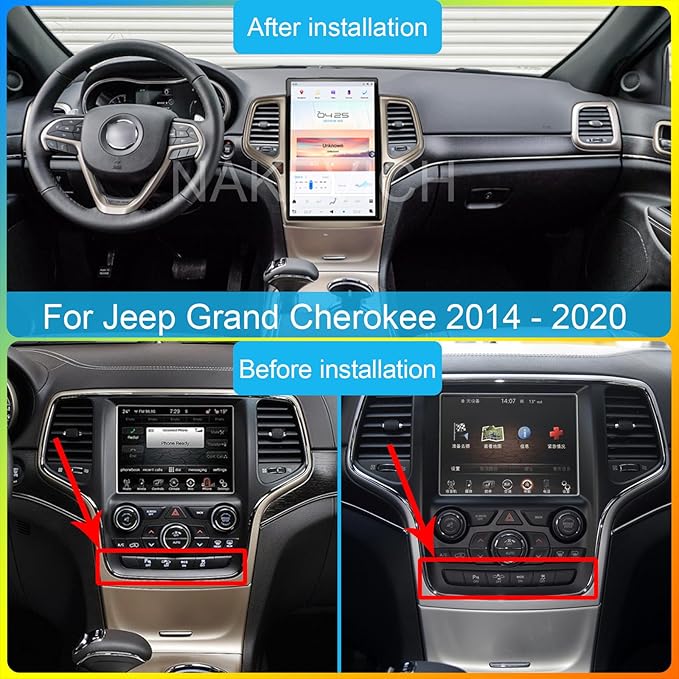 14.4 Inch Qualcomm Android 11 Car Radio for Jeep Grand Cherokee 2014-2020 Stereo Upgrade Tesla Style IPS Touch Screen Android Auto GPS Navigation Head Unit Multimedia Player