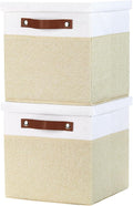 Temary Foldable Fabric Storage Bins with Lids, 2-Pack Storage Bin for Organizing Living Room, Closet Organization, Multi-Purpose Storage Boxes for Clothes (White&Khaki, 10.5x10.5x10.5in)